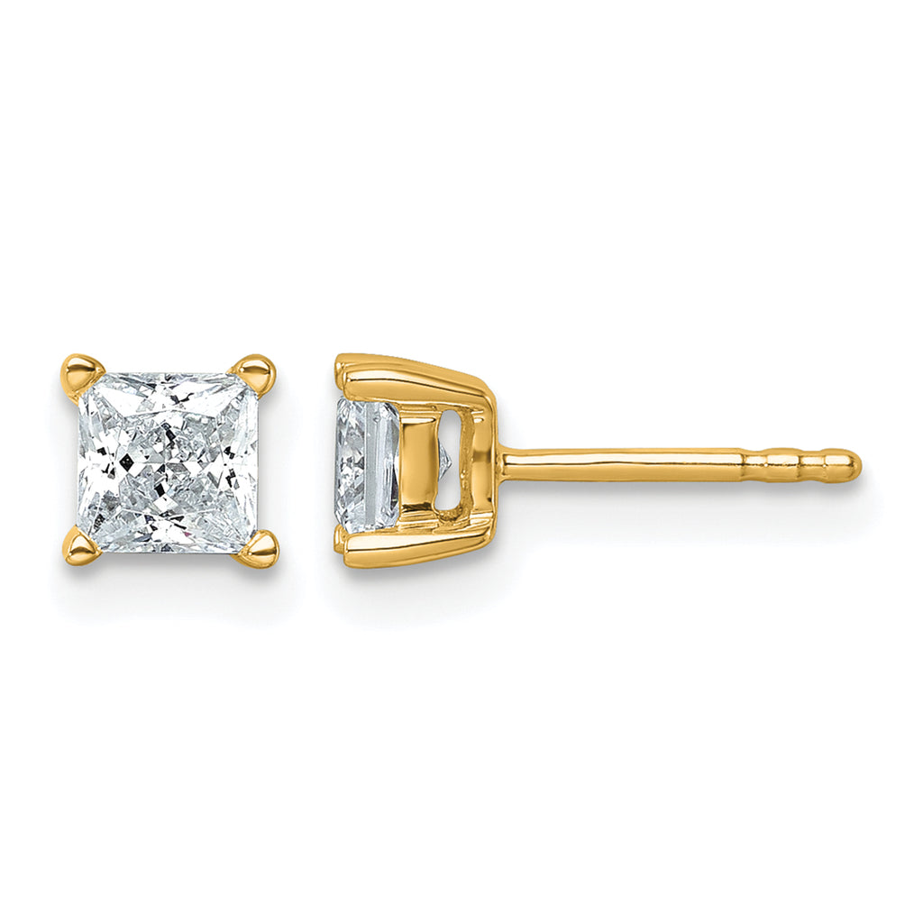 14K Yellow Gold 1 ct Certified Lab-Created Diamond VS+ F+, Princess-Cut 4-Prong Stud Earrings