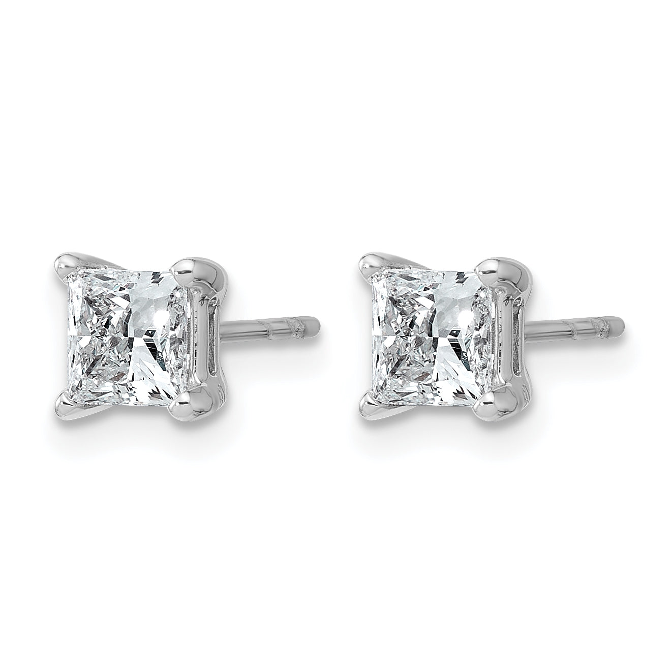 14k White Gold 1 1/4 ctw Lab Grown Diamond VS/SI+ G+ Princess 4 Prong Heavy Wt. Stud Earrings Secondary image