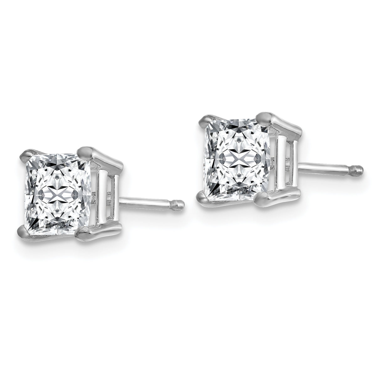 14K White Gold 1 1/4 Ctw Lab-Grown Diamond VS/SI+ G+ Princess 4 Prong Heavy Wt. Stud Earrings