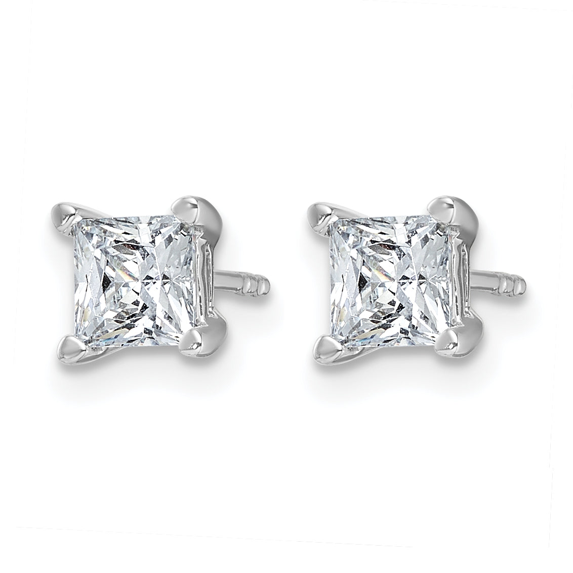 14K White Gold 1 1/2 ct Lab-Created Diamond VS+ F+, Princess-Cut 4-Prong Stud Earrings