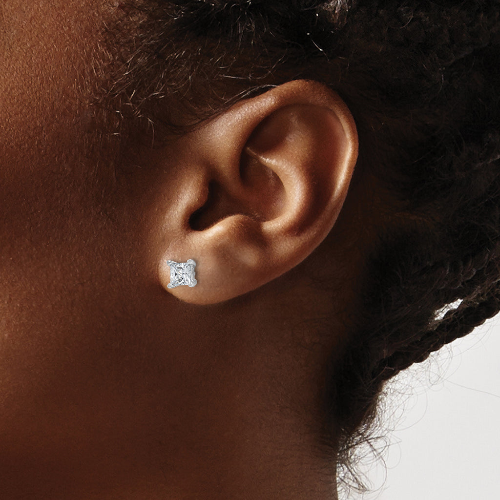 14K White Gold 1 1/2 ct Lab-Created Diamond VS+ F+, Princess-Cut 4-Prong Stud Earrings