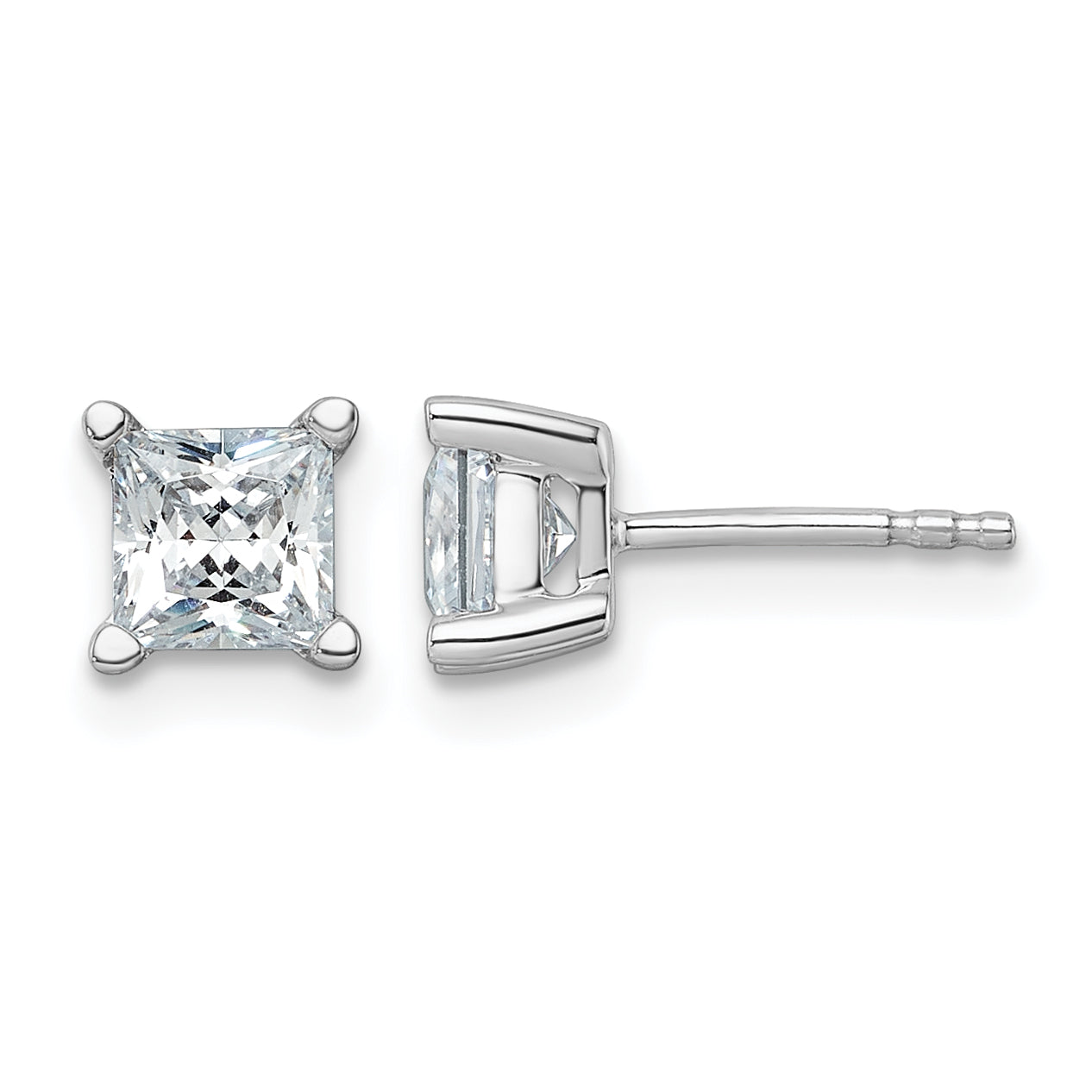 14K White Gold 1 1/2 ct Certified Lab-Created Diamond VS+ F+, Princess-Cut 4-Prong Stud Earrings Main image