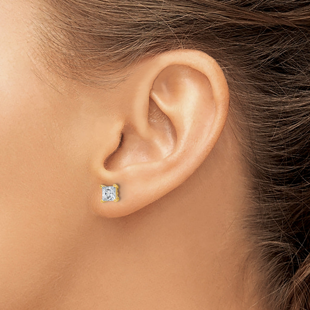 14K Yellow Gold 1 1/2 ct Lab-Created Diamond VS/SI+ G+, Princess-Cut 4-Prong Stud Earrings