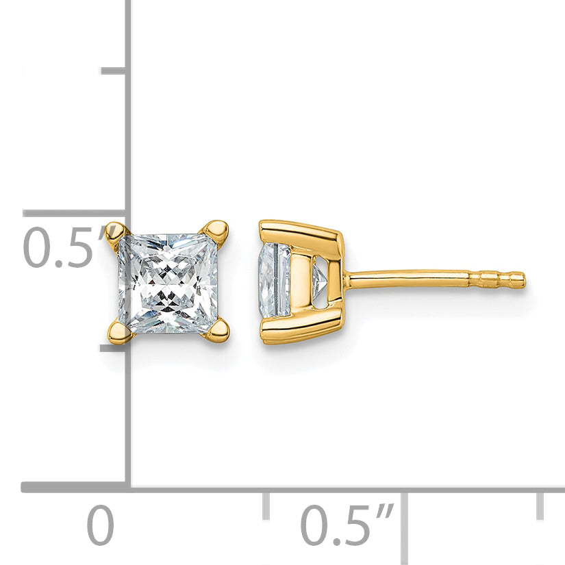 14K Yellow Gold 1 1/2 ct Lab-Created Diamond VS/SI+ G+, Princess-Cut 4-Prong Stud Earrings