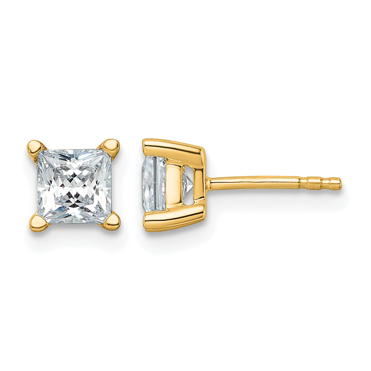 14K Yellow Gold 1 1/2 ct Lab-Created Diamond VS/SI+ G+, Princess-Cut 4-Prong Stud Earrings