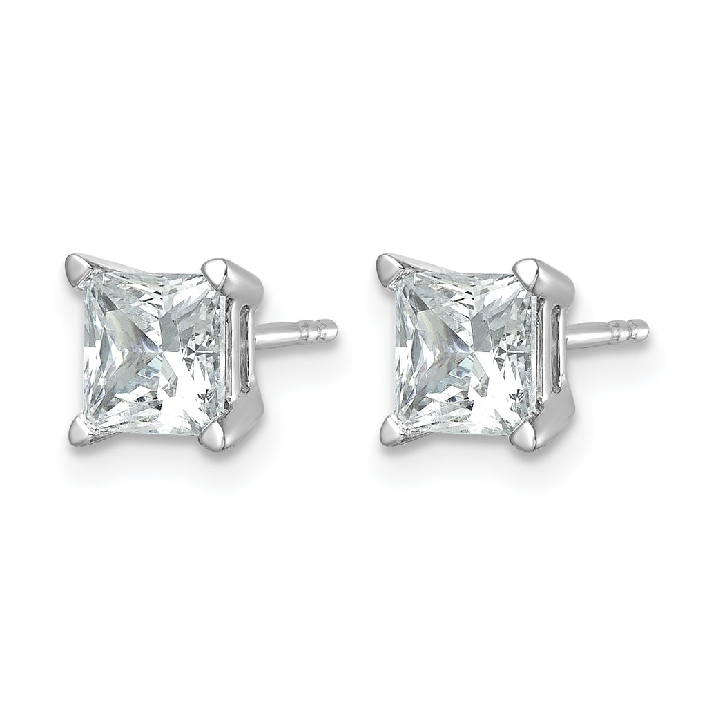 14K White Gold 2 ct Certified Lab-Created Diamond VS+ F+, Princess-Cut 4-Prong Stud Earrings
