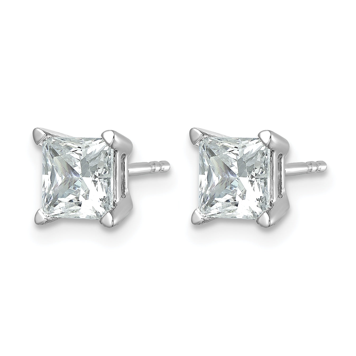 14K White Gold 2 ct Lab-Created Diamond VS+ F+, Princess-Cut 4-Prong Stud Earrings