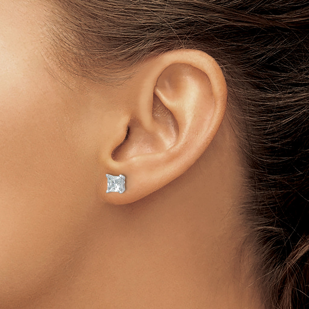 14K White Gold 3 ct Lab-Created Diamond VS+ F+, Princess-Cut 4-Prong Stud Earrings