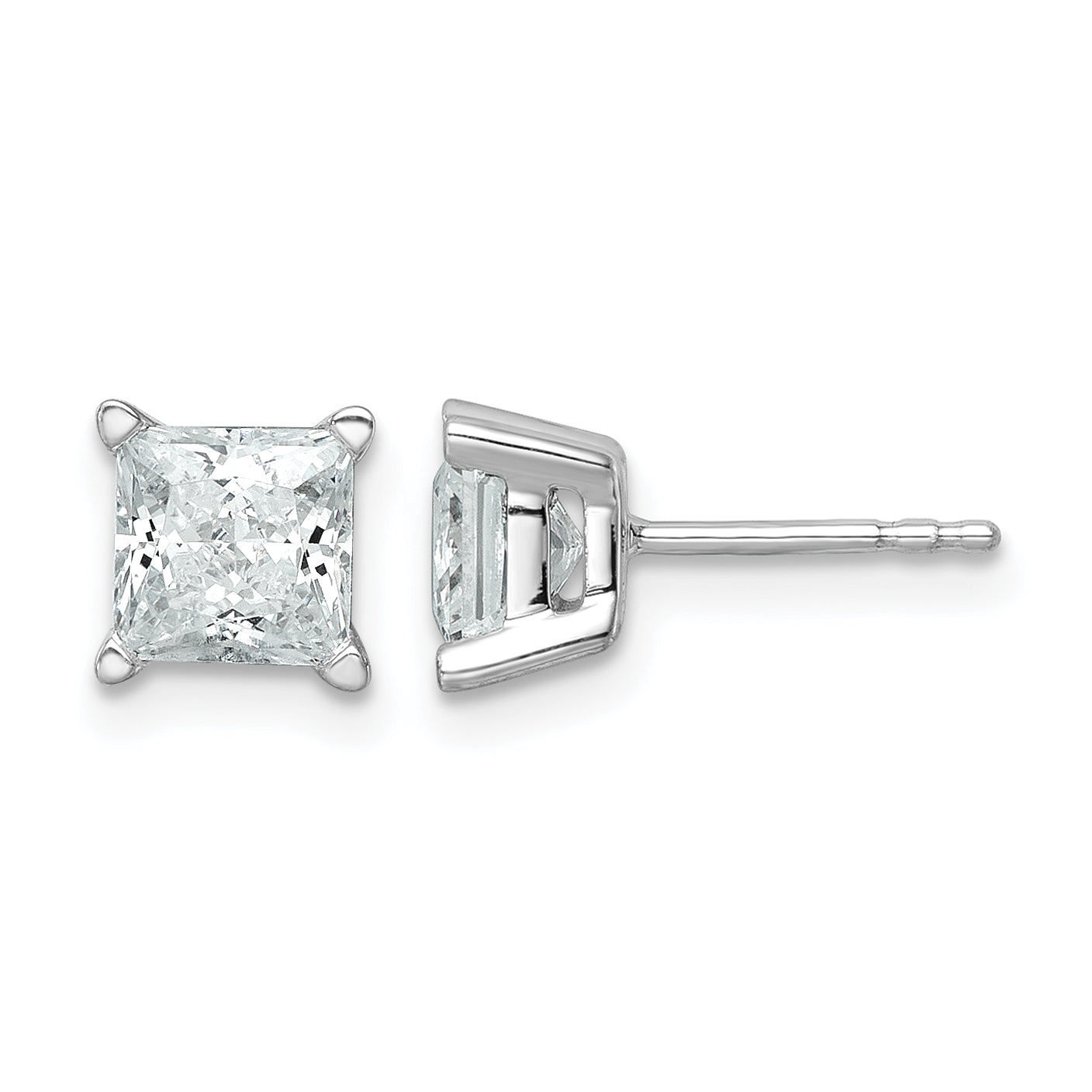 14K White Gold 2 ct Certified Lab-Created Diamond VS+ F+, Princess-Cut 4-Prong Stud Earrings