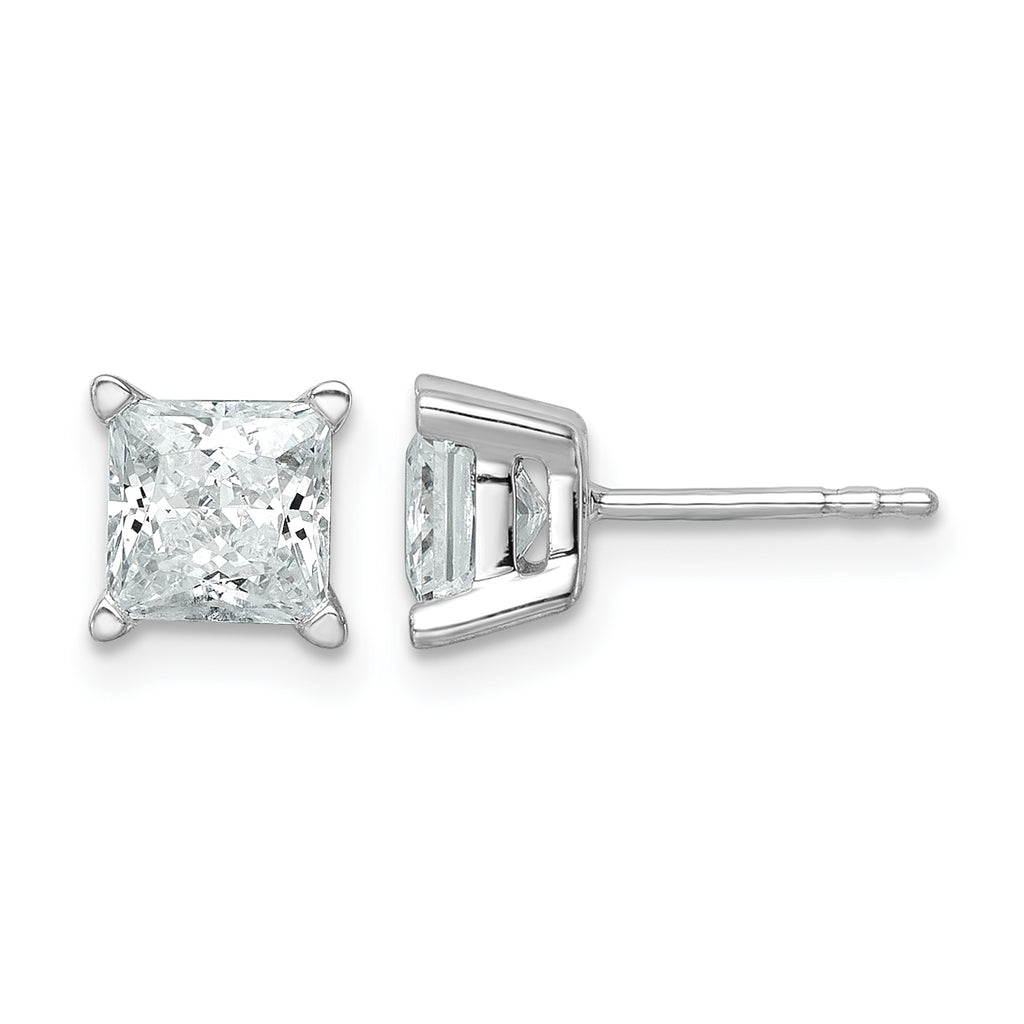 14K White Gold 2 ct Certified Lab-Created Diamond VS/SI+ G+, Princess-Cut 4-Prong Stud Earrings