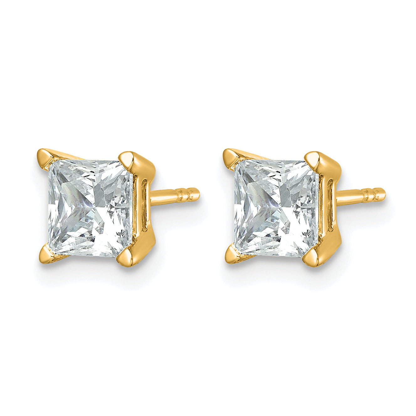 14K Yellow Gold 2 ct Lab-Created Diamond VS+ F+, Princess-Cut 4-Prong Stud Earrings Secondary image