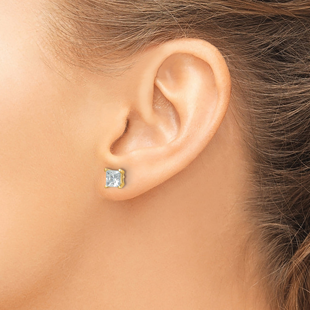 14K Yellow Gold 3 ct Lab-Created Diamond VS+ F+, Princess-Cut 4-Prong Stud Earrings