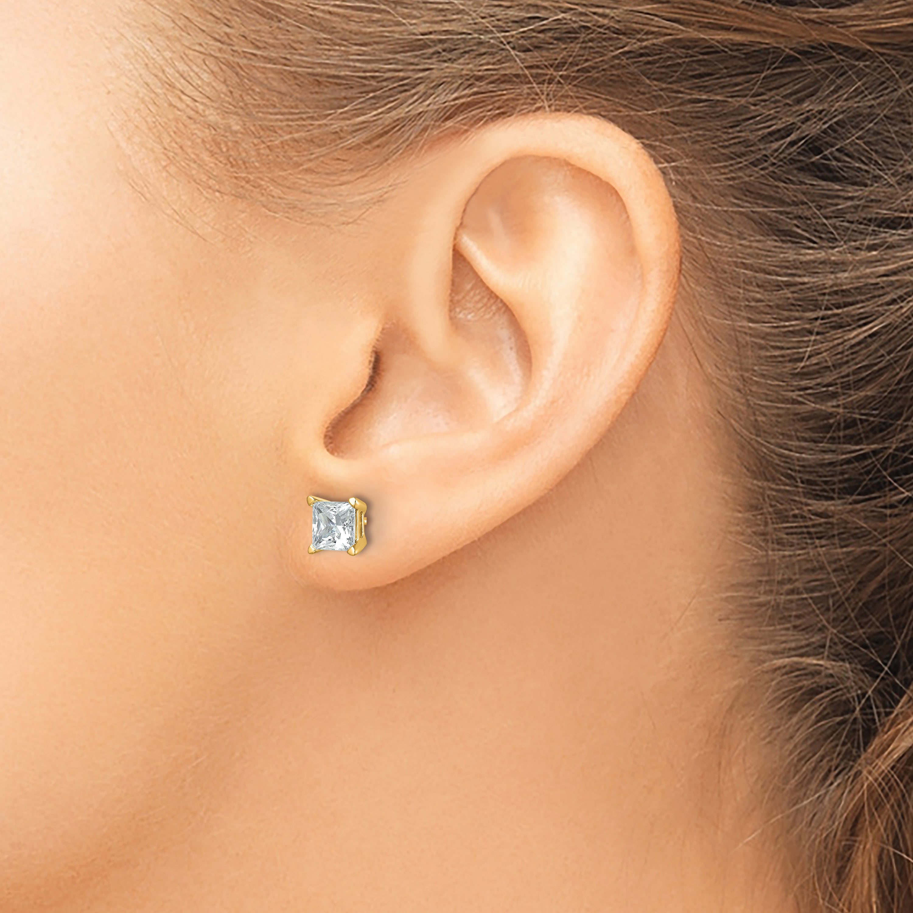 14K Yellow Gold 3 ct Lab-Created Diamond VS+ F+, Princess-Cut 4-Prong Stud Earrings