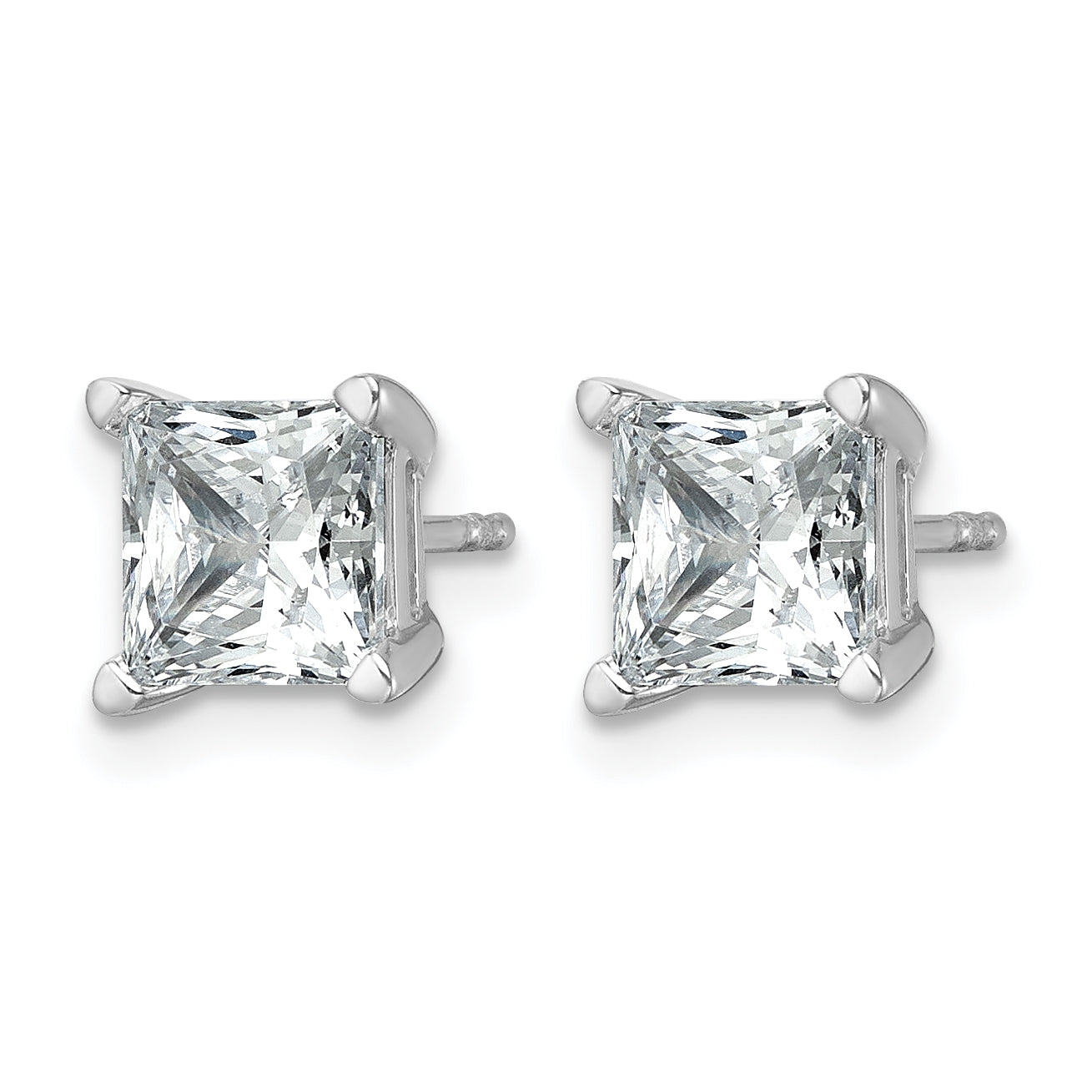 14K White Gold 3 ct Certified Lab-Created Diamond VS+ F+, Princess-Cut 4-Prong Stud Earrings