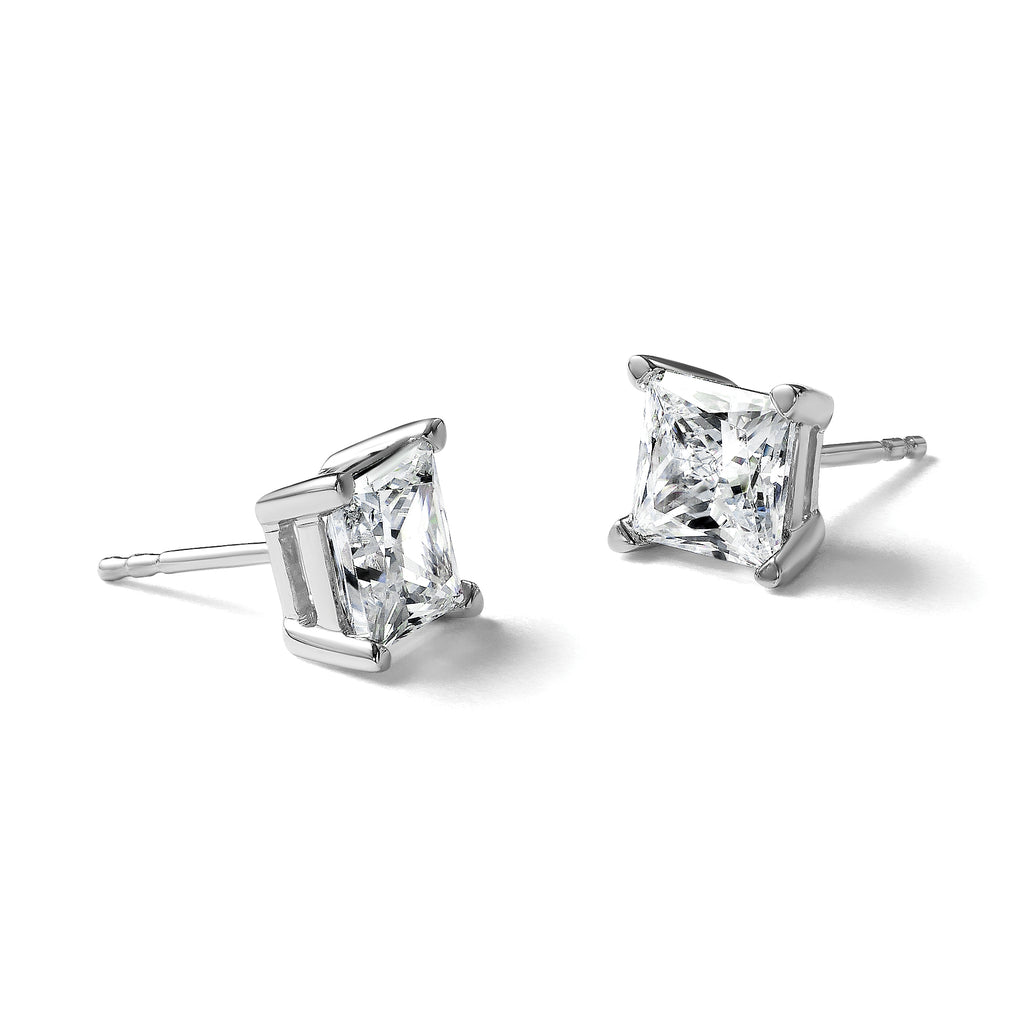 14K White Gold 3 ct Lab-Created Diamond VS+ F+, Princess-Cut 4-Prong Stud Earrings