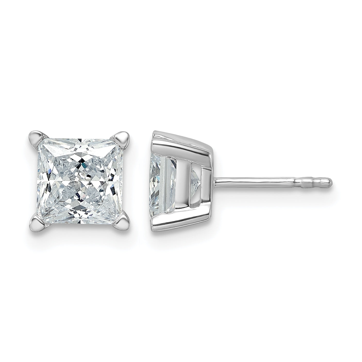 14K White Gold 3 ct Lab-Created Diamond VS+ F+, Princess-Cut 4-Prong Stud Earrings