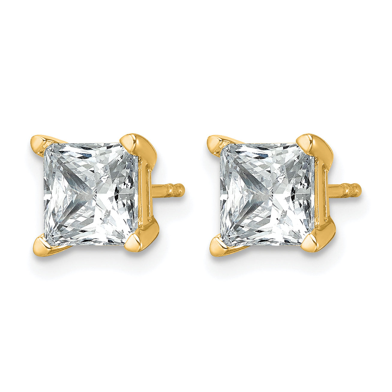 14K Yellow Gold 3 ct Certified Lab-Created Diamond VS/SI+ G+, Princess-Cut 4-Prong Stud Earrings