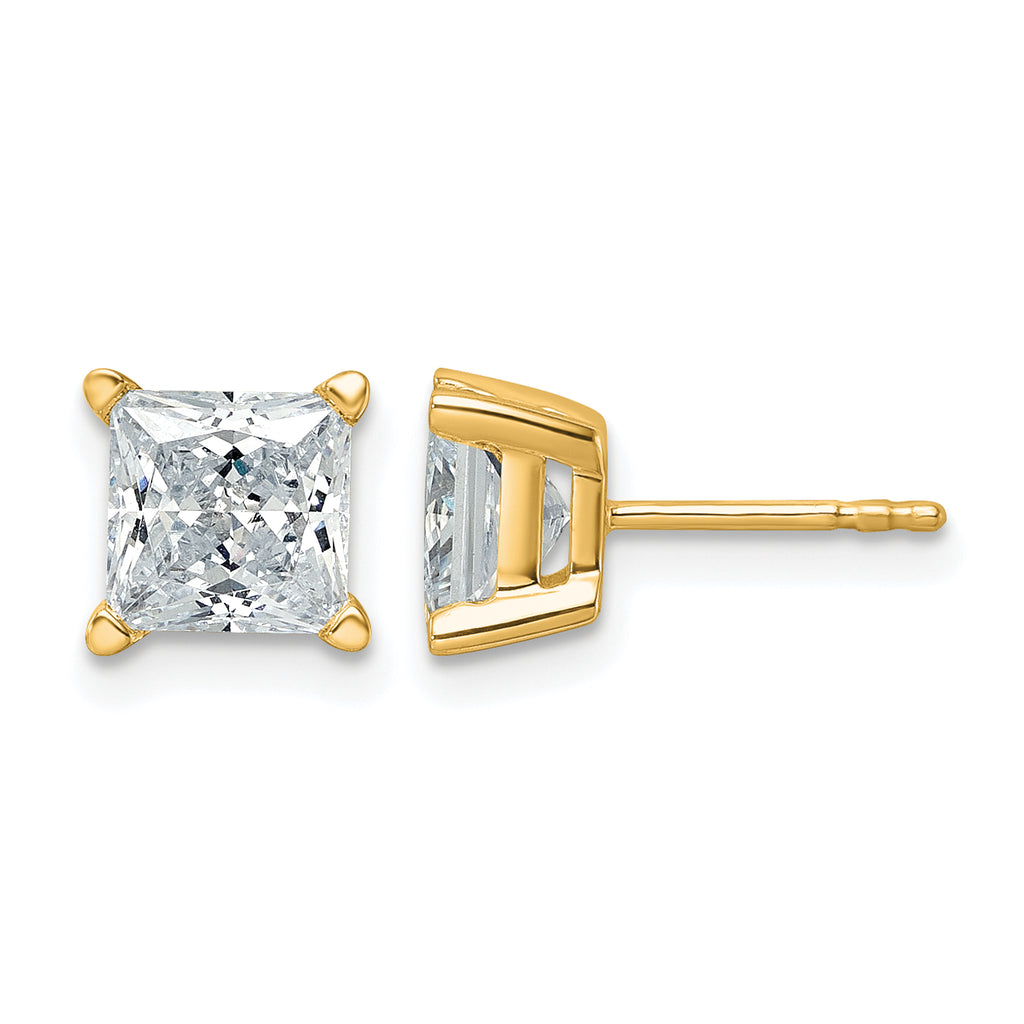 14K Yellow Gold 3 ct Lab-Created Diamond VS+ F+, Princess-Cut 4-Prong Stud Earrings