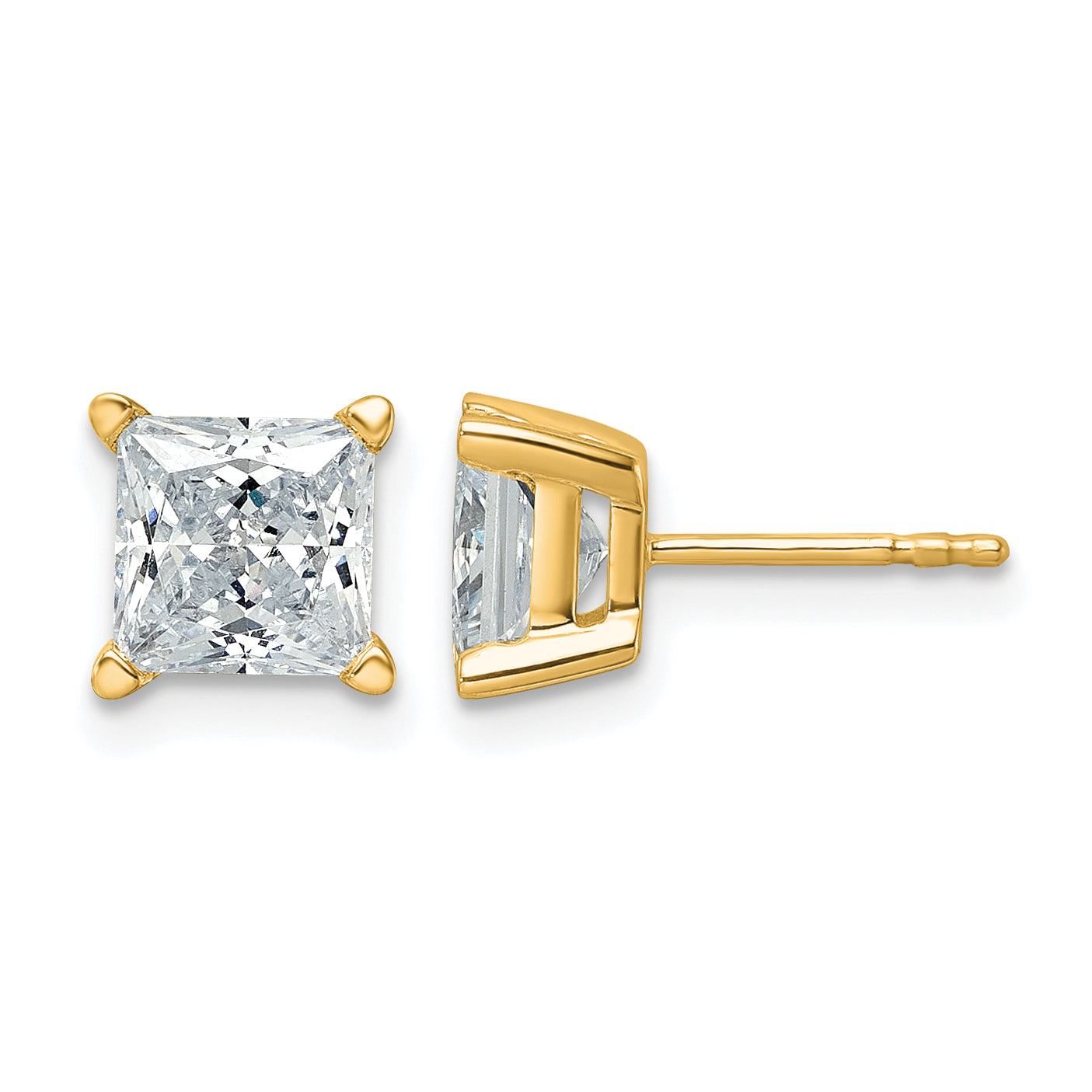 14K Yellow Gold 3 ct Lab-Created Diamond VS+ F+, Princess-Cut 4-Prong Stud Earrings