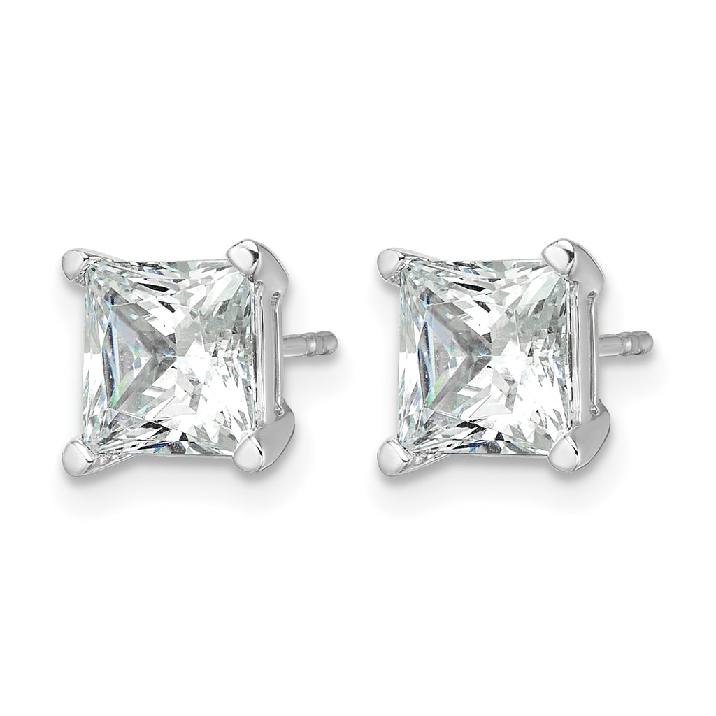 14K White Gold 4 ct Certified Lab-Created Diamond VS+ F+, Princess-Cut 4-Prong Stud Earrings