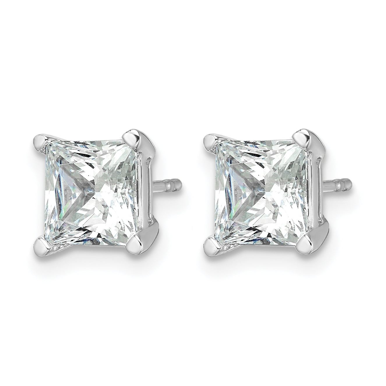 14K White Gold 4 ct Lab-Created Diamond VS/SI+ G+, Princess-Cut 4-Prong Stud Earrings Secondary image
