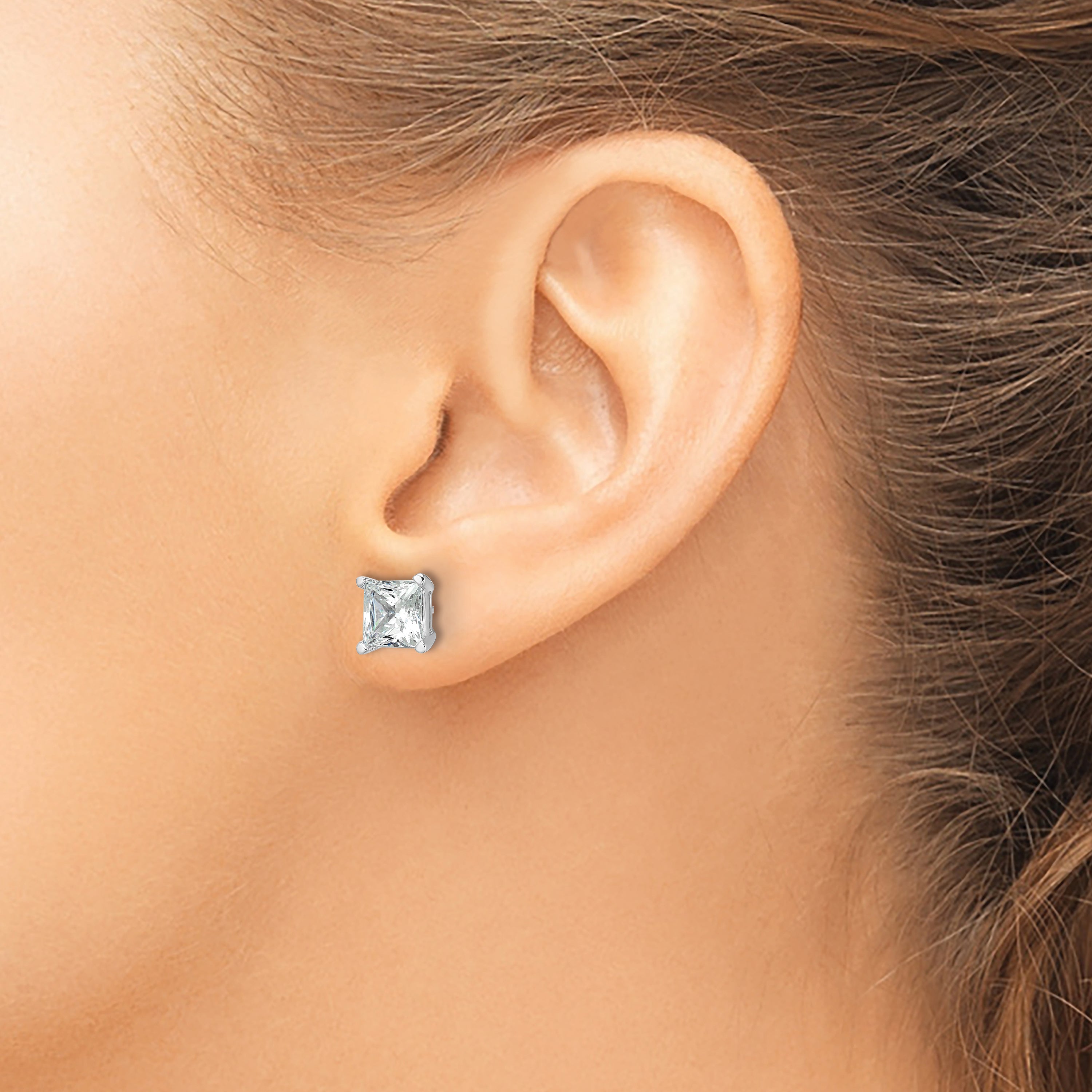 14K White Gold 4 ct Lab-Created Diamond VS/SI+ G+, Princess-Cut 4-Prong Stud Earrings