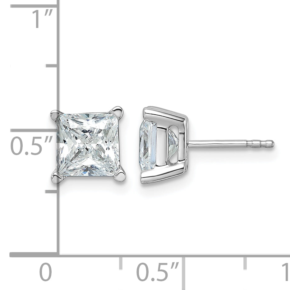 14K White Gold 4 ct Certified Lab-Created Diamond VS+ F+, Princess-Cut 4-Prong Stud Earrings