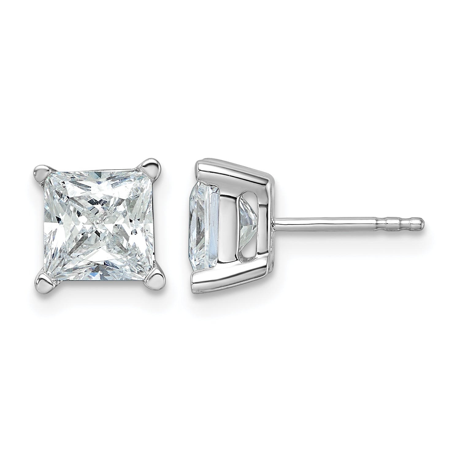 14K White Gold 4 ct Certified Lab-Created Diamond VS+ F+, Princess-Cut 4-Prong Stud Earrings