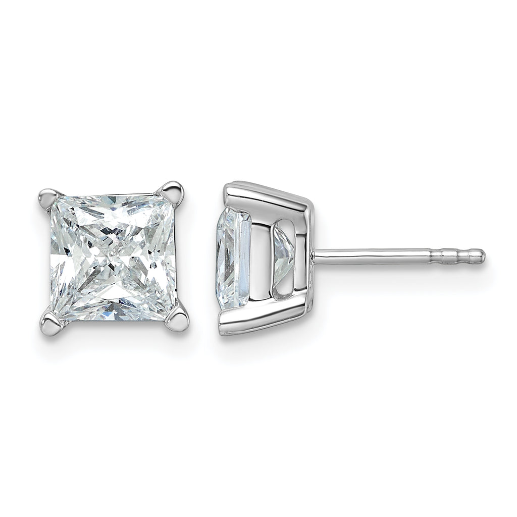 14K White Gold 4 ct Certified Lab-Created Diamond VS/SI+ G+, Princess-Cut 4-Prong Stud Earrings