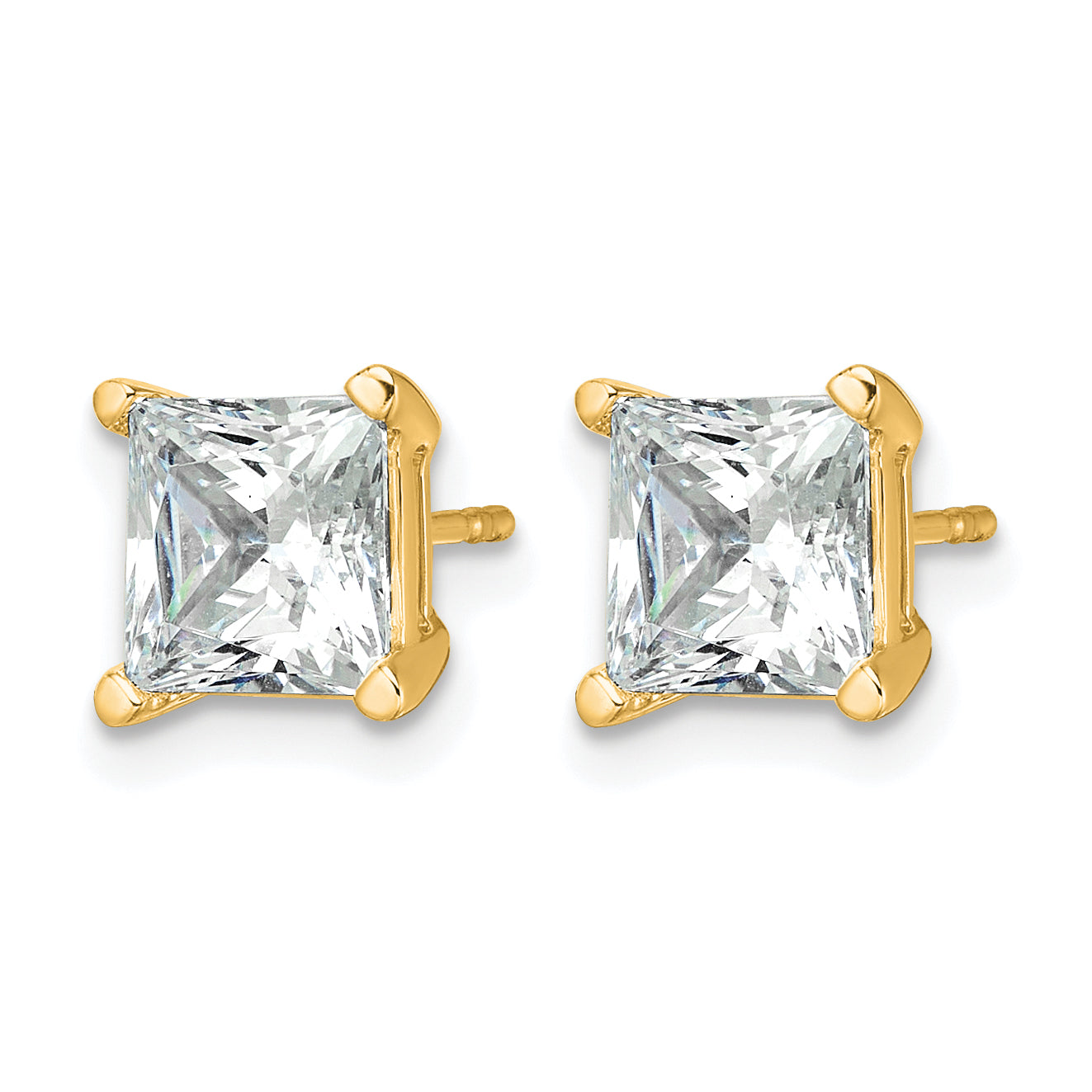 14K Yellow Gold 4 ct Lab-Created Diamond VS/SI+ G+, Princess-Cut 4-Prong Stud Earrings Secondary image