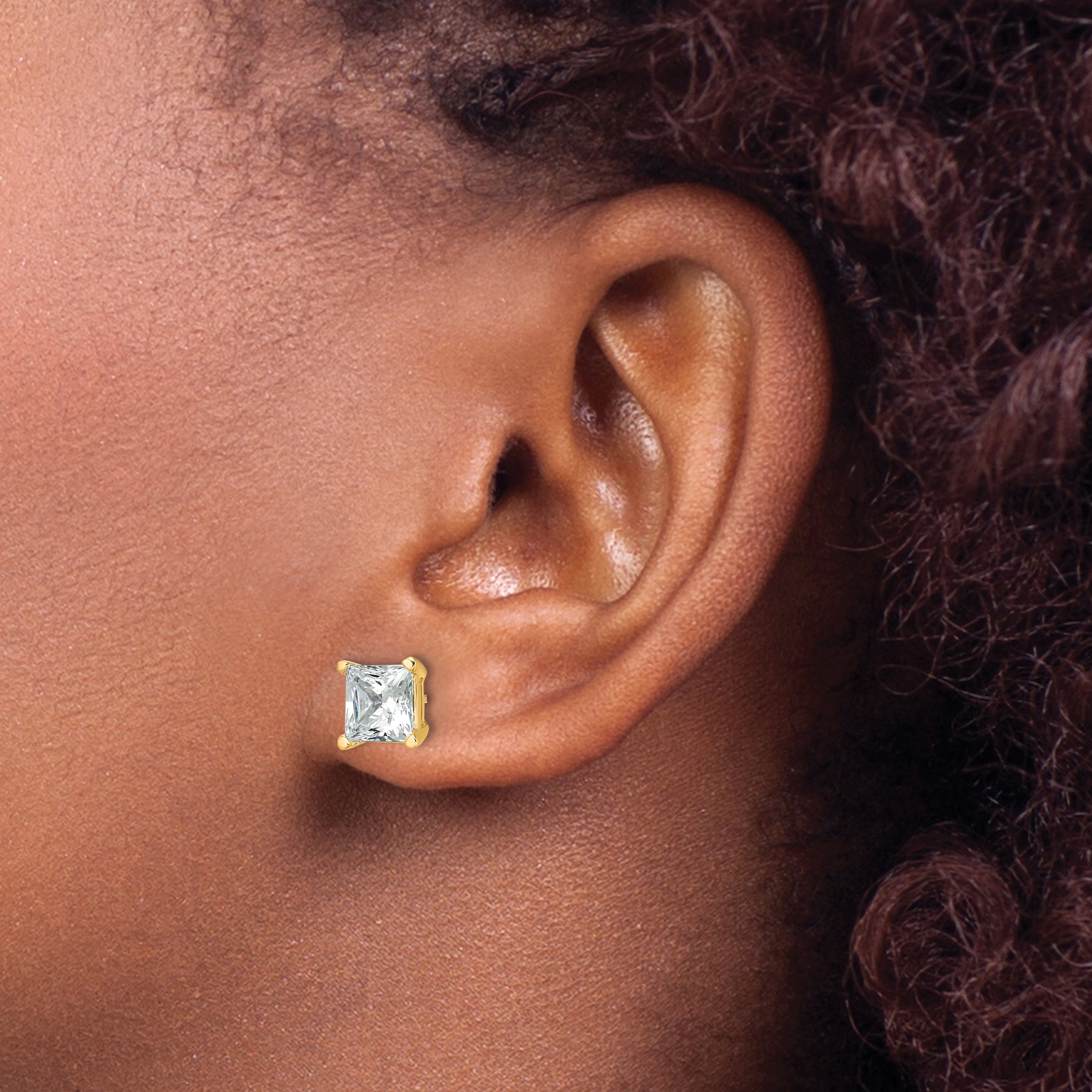 14K Yellow Gold 4 ct Lab-Created Diamond VS+ F+, Princess-Cut 4-Prong Stud Earrings