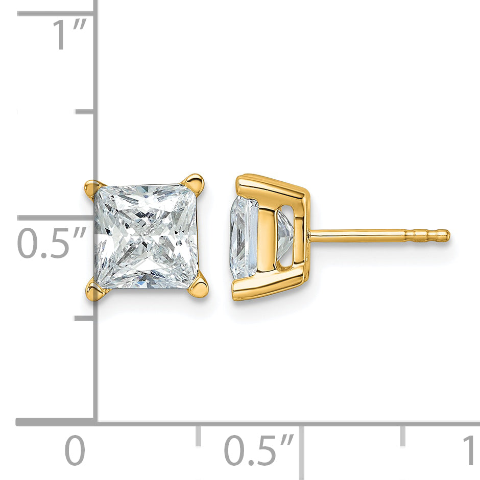 14K Yellow Gold 4 ct Certified Lab-Created Diamond VS+ F+, Princess-Cut 4-Prong Stud Earrings