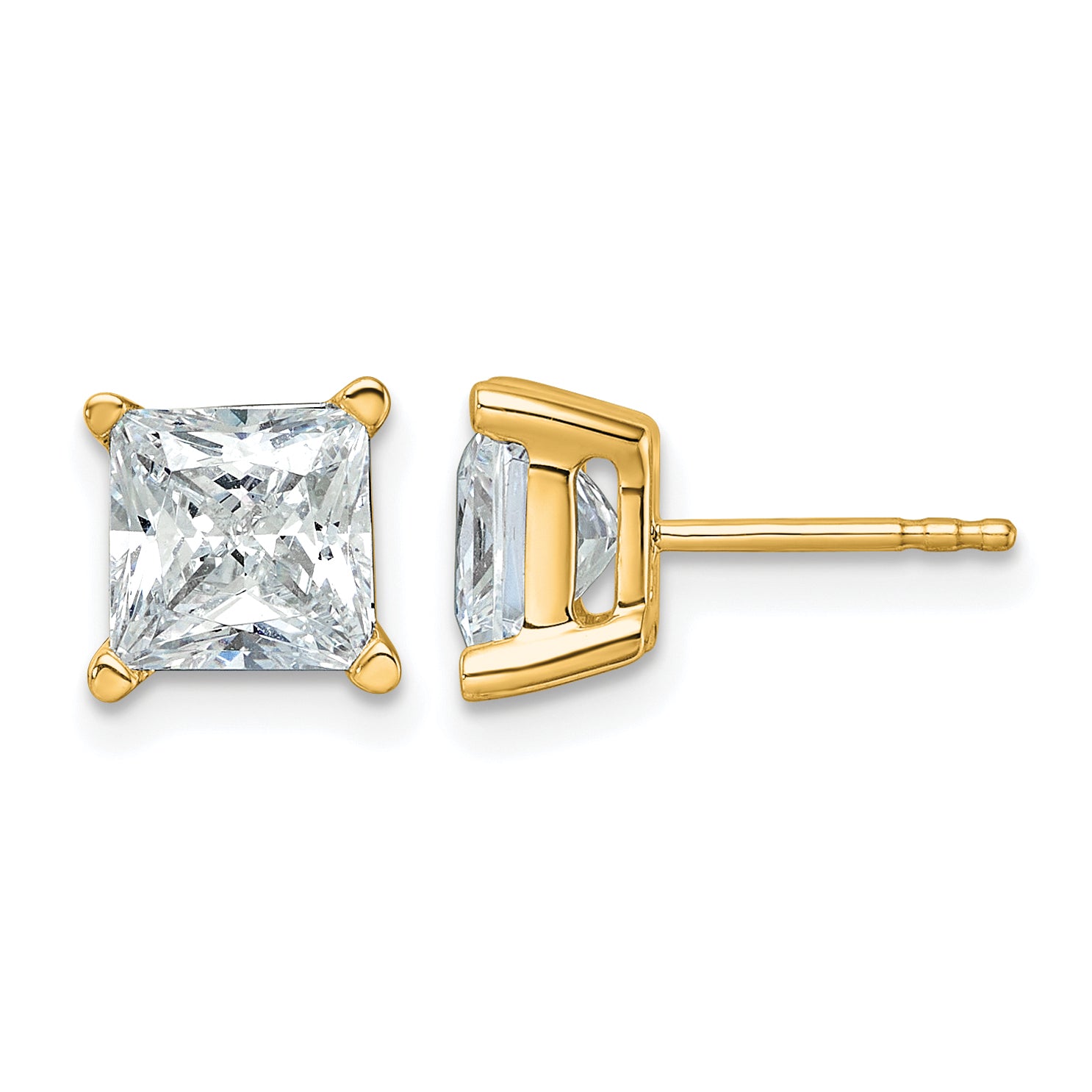 14K Yellow Gold 4 ct Lab-Created Diamond VS+ F+, Princess-Cut 4-Prong Stud Earrings