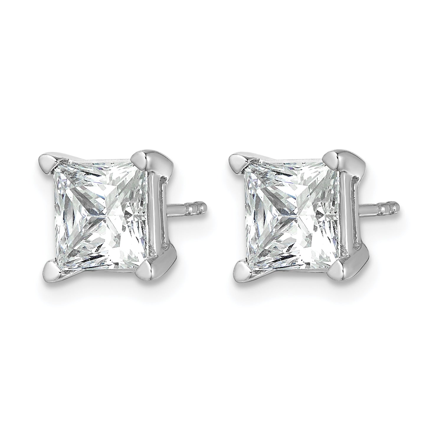 14K White Gold 5 ct Certified Lab-Created Diamond VS+ F+, Princess-Cut 4-Prong Stud Earrings Secondary image
