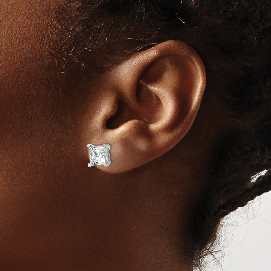 14K White Gold 5 ct Lab-Created Diamond VS+ F+, Princess-Cut 4-Prong Stud Earrings