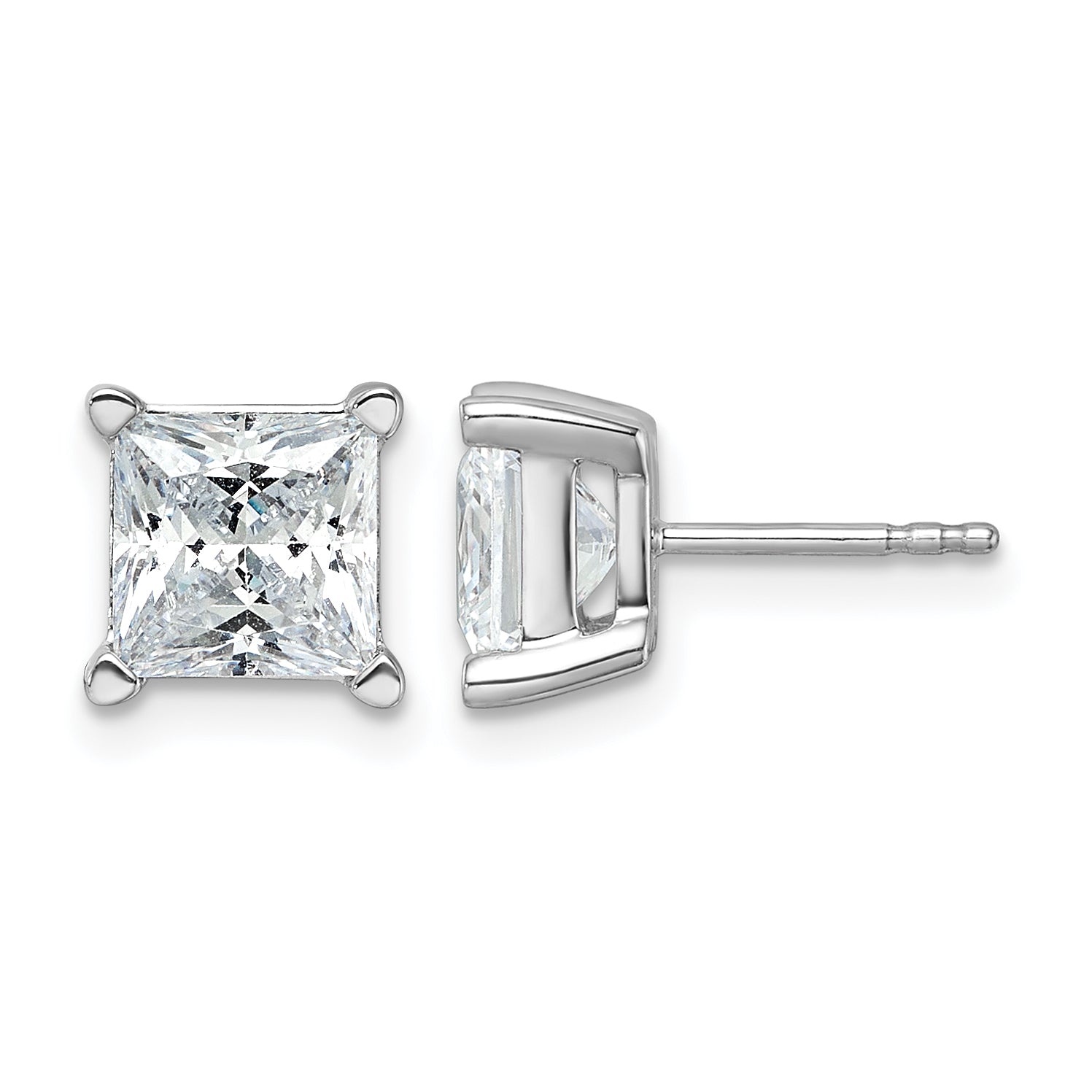 14K White Gold 5 ct Certified Lab-Created Diamond VS+ F+, Princess-Cut 4-Prong Stud Earrings