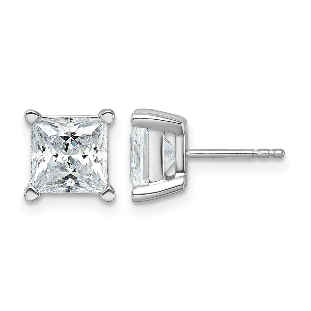 14K White Gold 5 ct Lab-Created Diamond VS+ F+, Princess-Cut 4-Prong Stud Earrings