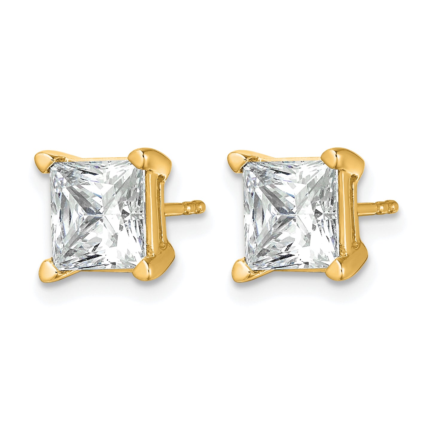 14K Yellow Gold 5 ct Certified Lab-Created Diamond VS+ F+, Princess-Cut 4-Prong Stud Earrings