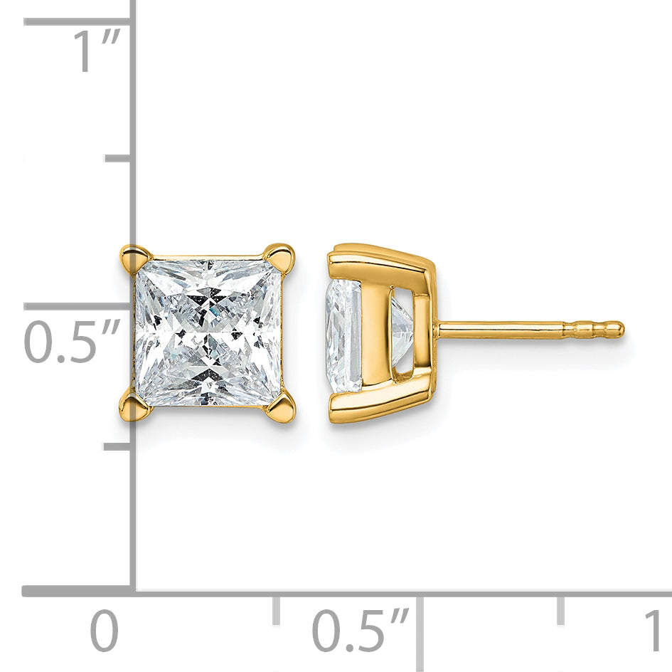 14K Yellow Gold 6 ct Certified Lab-Created Diamond VS+ F+, Princess-Cut 4-Prong Stud Earrings