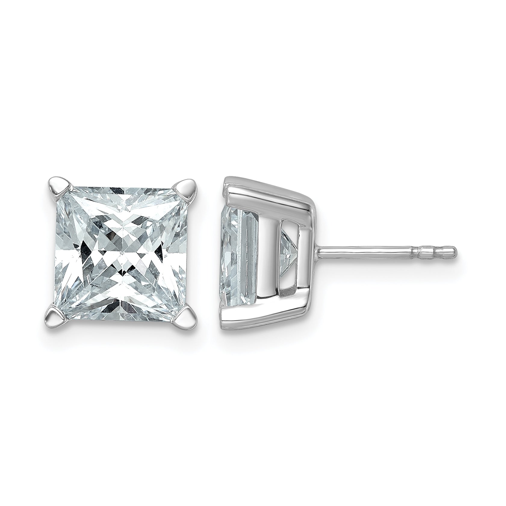 14K White Gold 6 ct Lab-Created Diamond VS+ F+, Princess-Cut 4-Prong Stud Earrings Main image