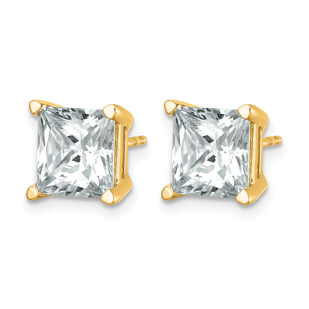 14K Yellow Gold 6 ct Certified Lab-Created Diamond VS+ F+, Princess-Cut 4-Prong Stud Earrings