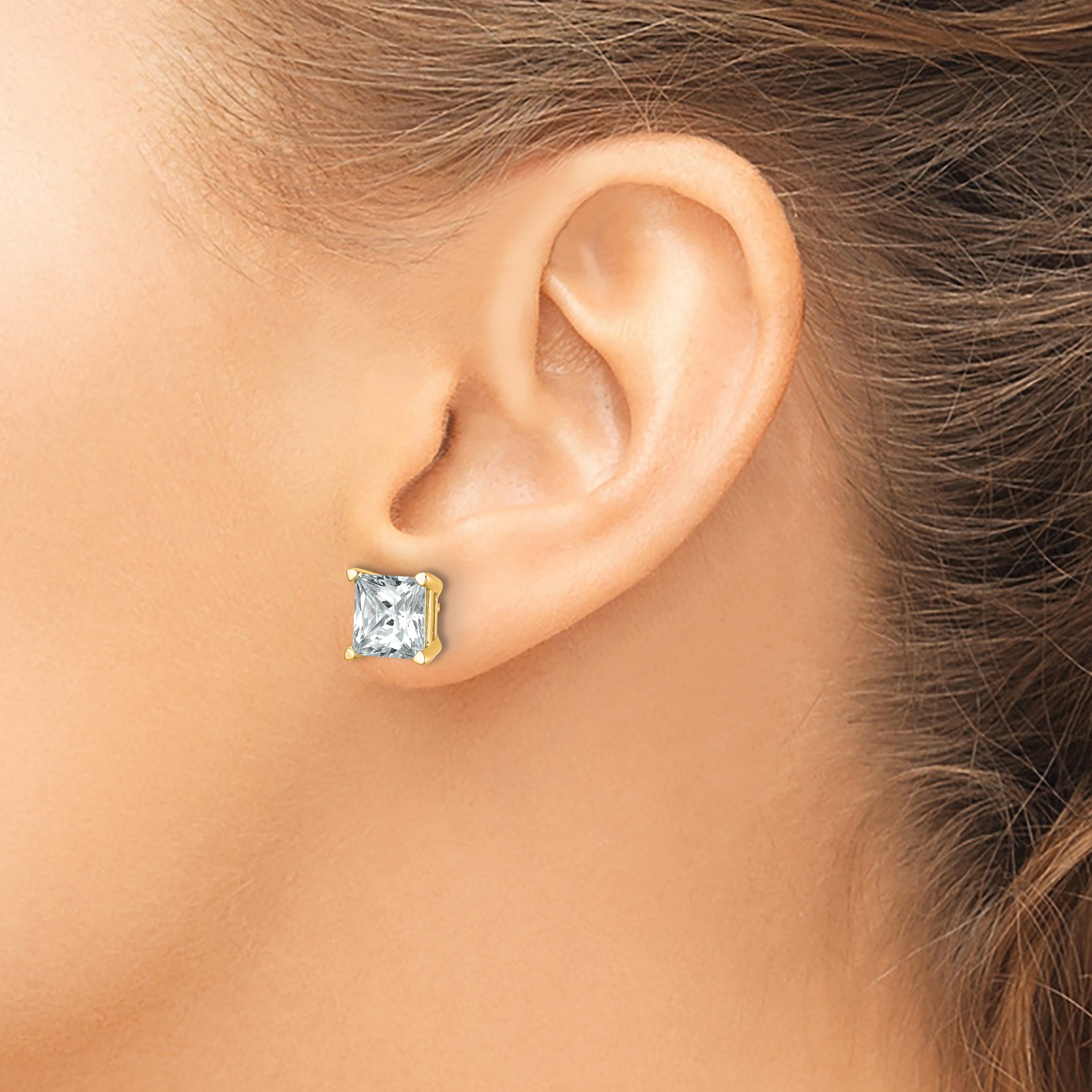 14K Yellow Gold 6 ct Certified Lab-Created Diamond VS/SI+ G+, Princess-Cut 4-Prong Stud Earrings