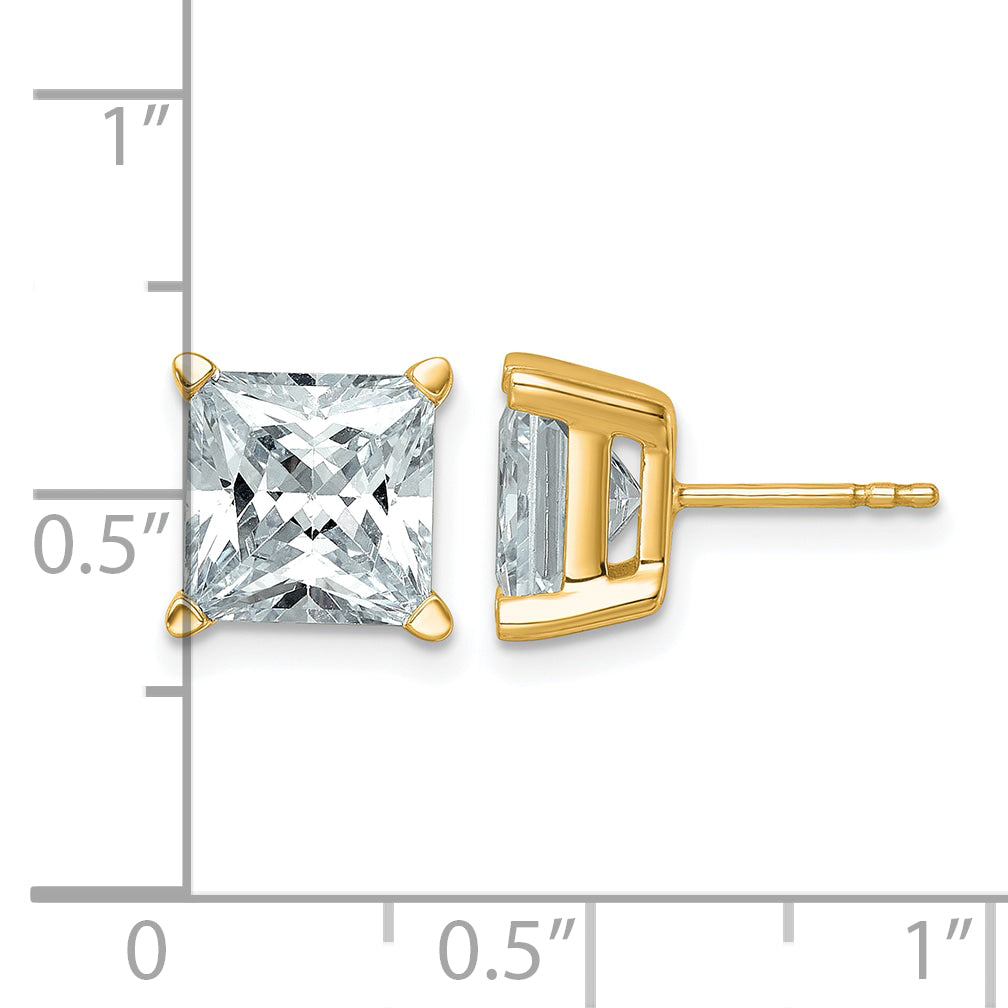 14K Yellow Gold 6 ct Certified Lab-Created Diamond VS+ F+, Princess-Cut 4-Prong Stud Earrings
