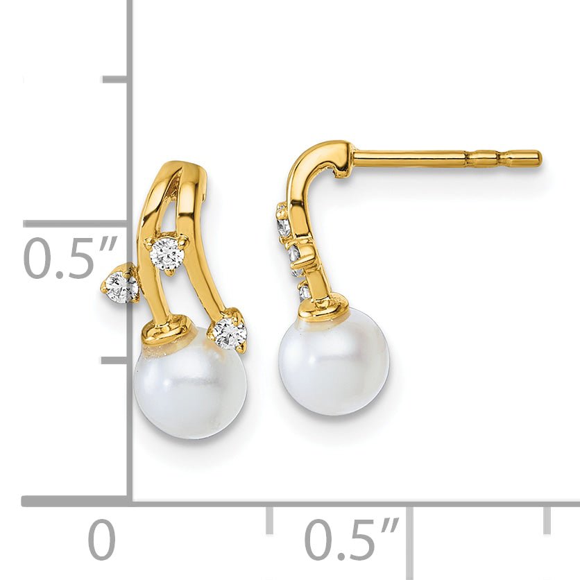 14K Polished 1/10 carat Diamond and White Freshwater Cultured Pearl Drop Post Earrings