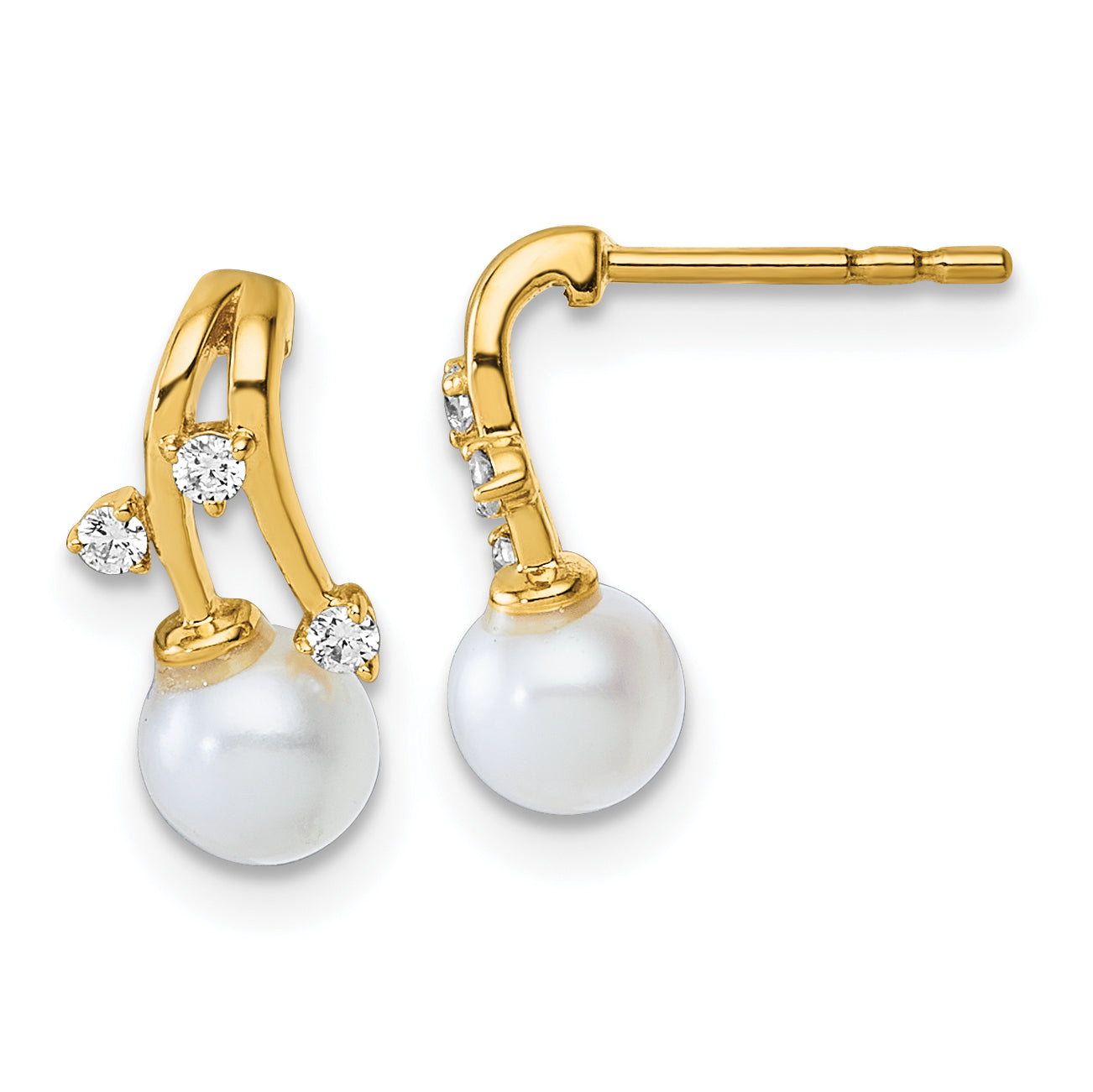 14K Polished 1/10 carat Diamond and White Freshwater Cultured Pearl Drop Post Earrings Main image