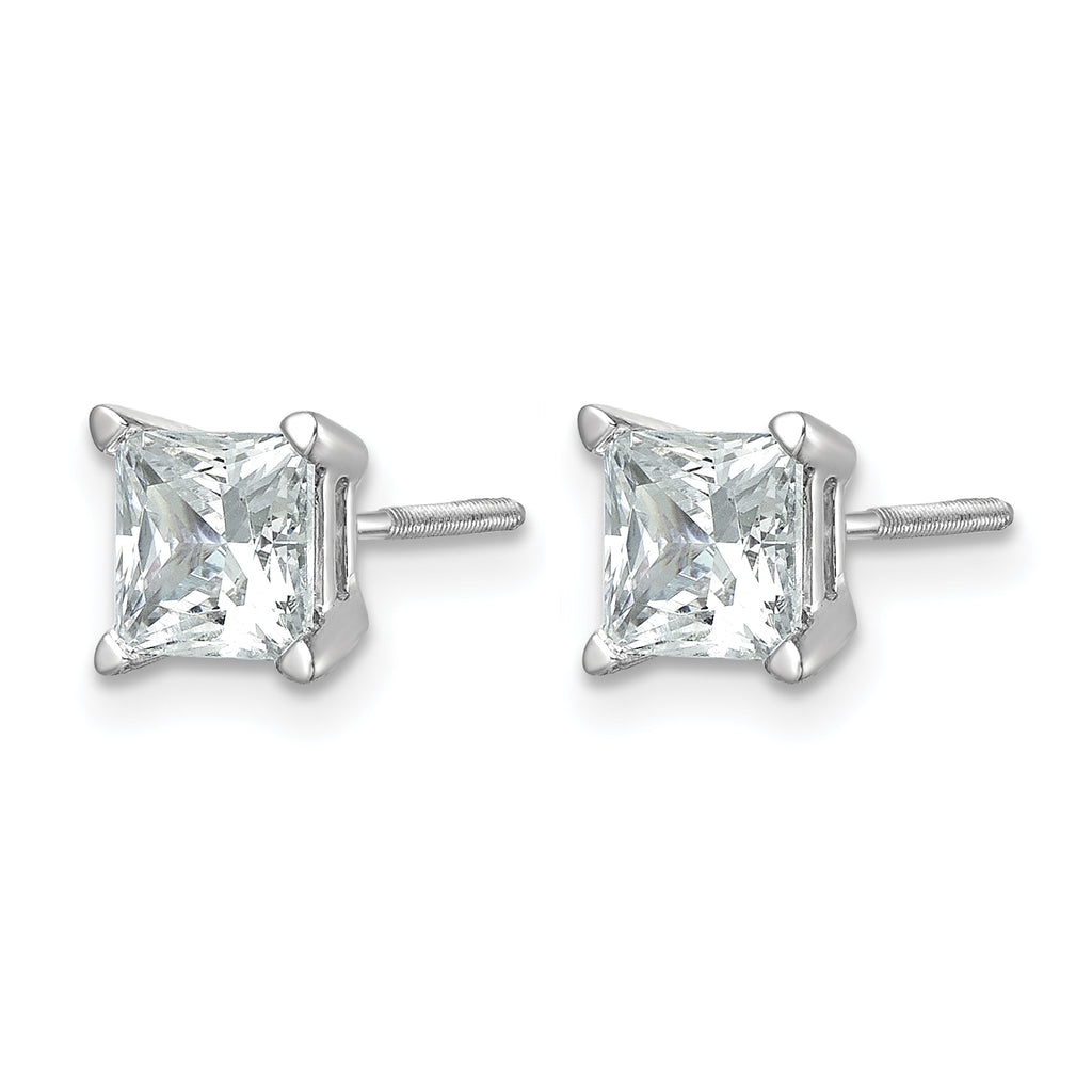 14K White Gold 2 ct Certified Lab-Created Diamond VS+ F+, Princess-Cut 4-Prong Screw-Back Stud Earrings