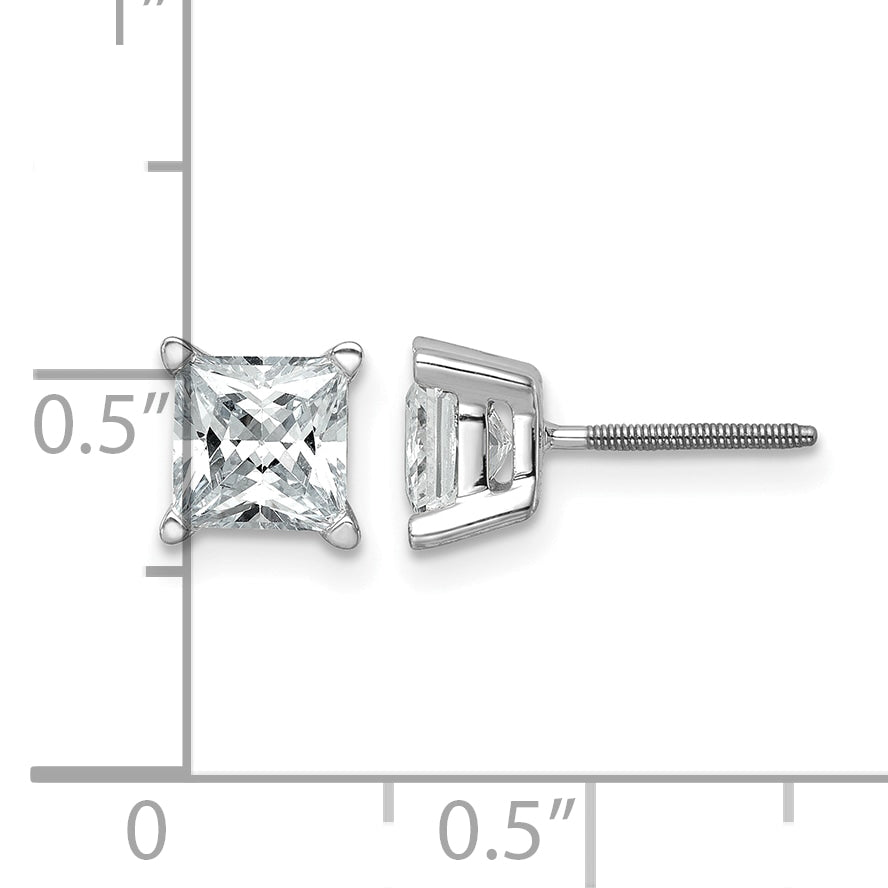 14K White Gold 2 ct Certified Lab-Created Diamond VS+ F+, Princess-Cut 4-Prong Screw-Back Stud Earrings