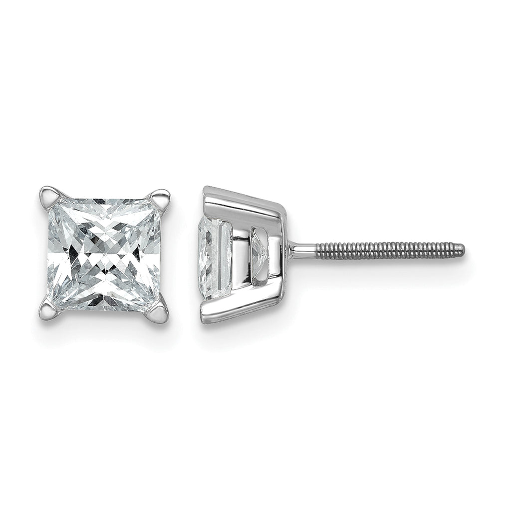 14K White Gold 2 ct Certified Lab-Created Diamond VS+ F+, Princess-Cut 4-Prong Screw-Back Stud Earrings
