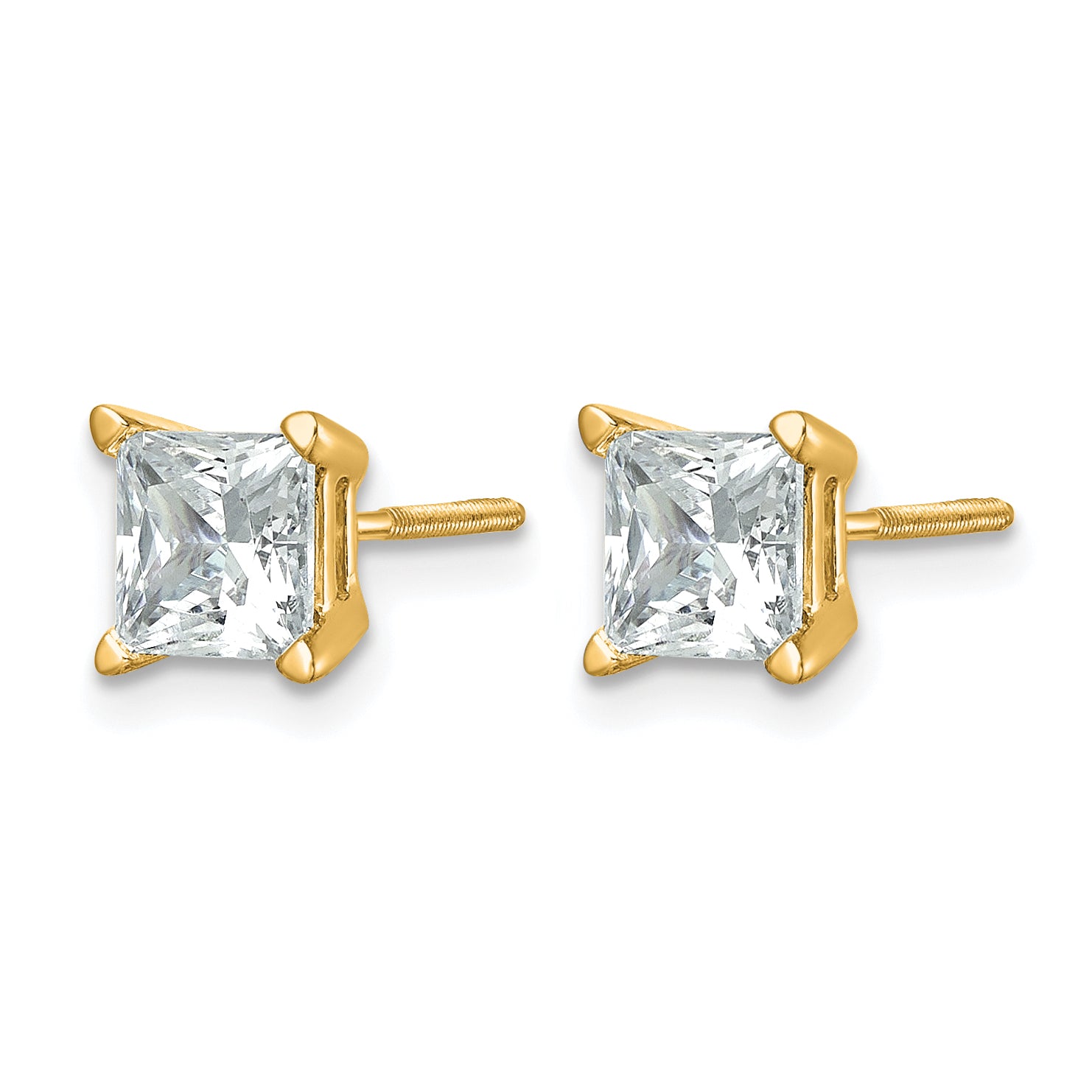 14K Yellow Gold 2 ct Certified Lab-Created Diamond VS+ F+, Princess-Cut 4-Prong Stud Earrings Secondary image