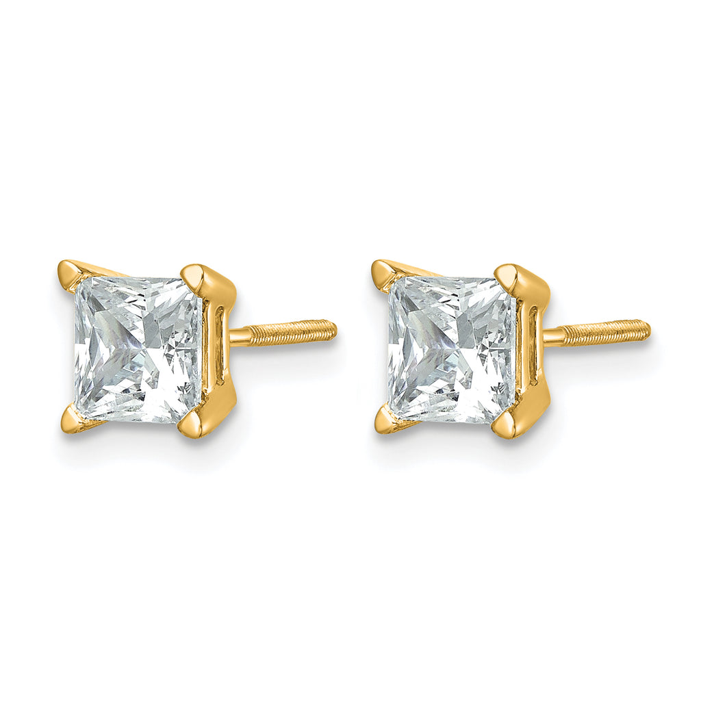 14K Yellow Gold 2 ct Certified Lab-Created Diamond VS+ F+, Princess-Cut 4-Prong Stud Earrings